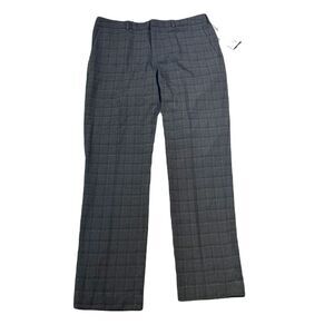 Perry Ellis Plaid Dress Pants Mens 33 x‎ 32 Charcoal Grey Modern Fit